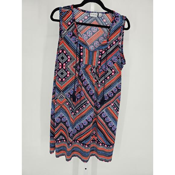 Kim Rogers Womens Sz XL Knee Length Sleeveless Shift Dress Blue Red Geometric - Picture 1 of 4